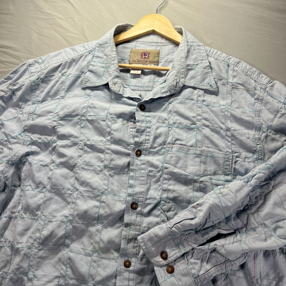 The Territory Ahead Shirt Mens XL Blue Button Down Long Sleeve Cotton Rayon Camp